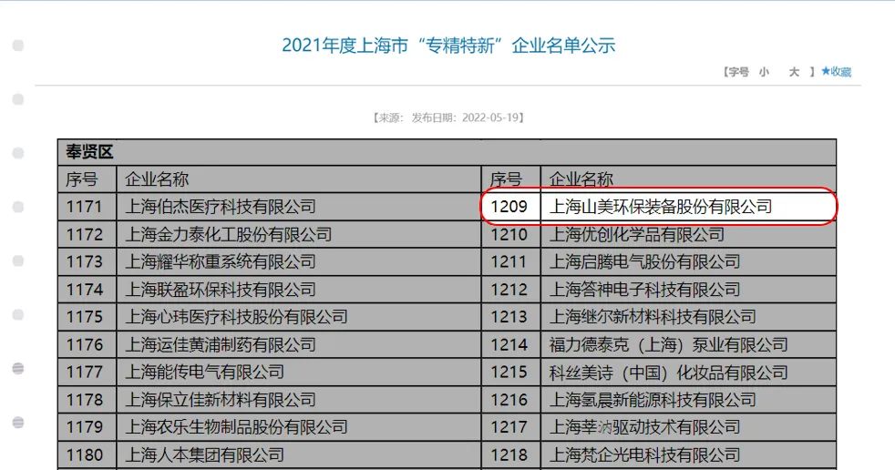 喜报|上海山美股份入选2021年度上海市“专精特新”企业名单